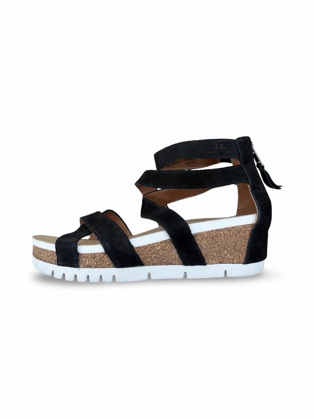 Josef Seibel Black Strappy Cork Wedge Sandals Quinn Soft Nubuck  Size 37 (6-6.5)